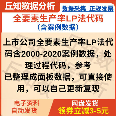 上市公司全要素生产率LP法Stata计算代码（含案例数据2000-2020）