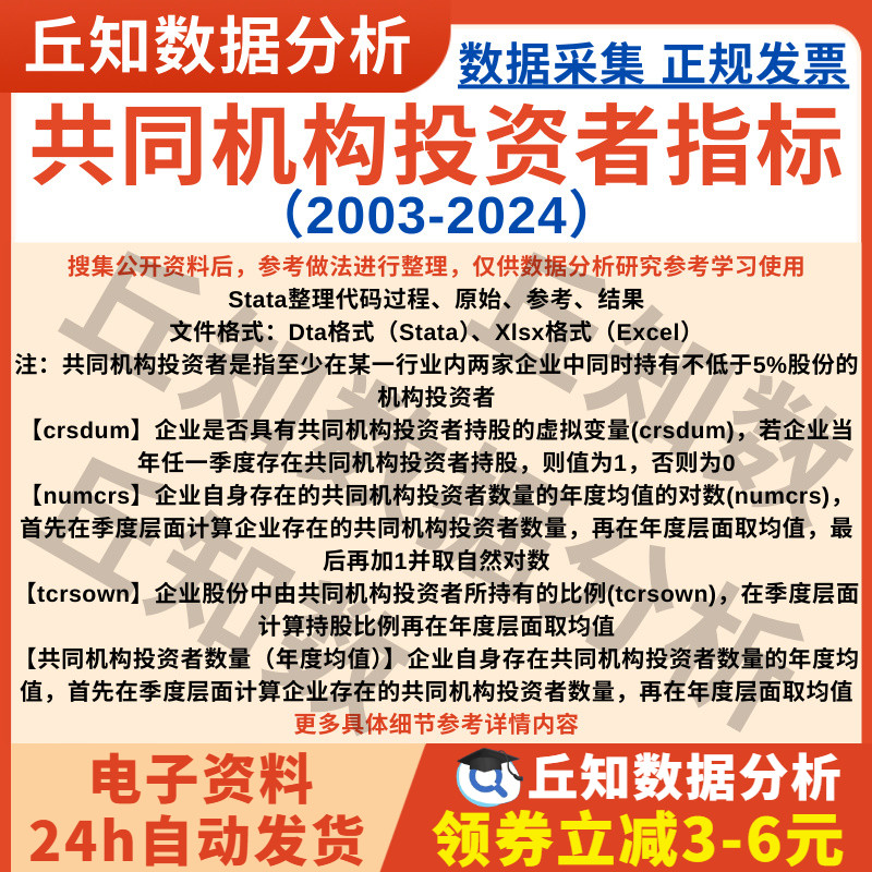 共同机构投资者2024-2003年上市公司数据企业含Stata代码比例数量