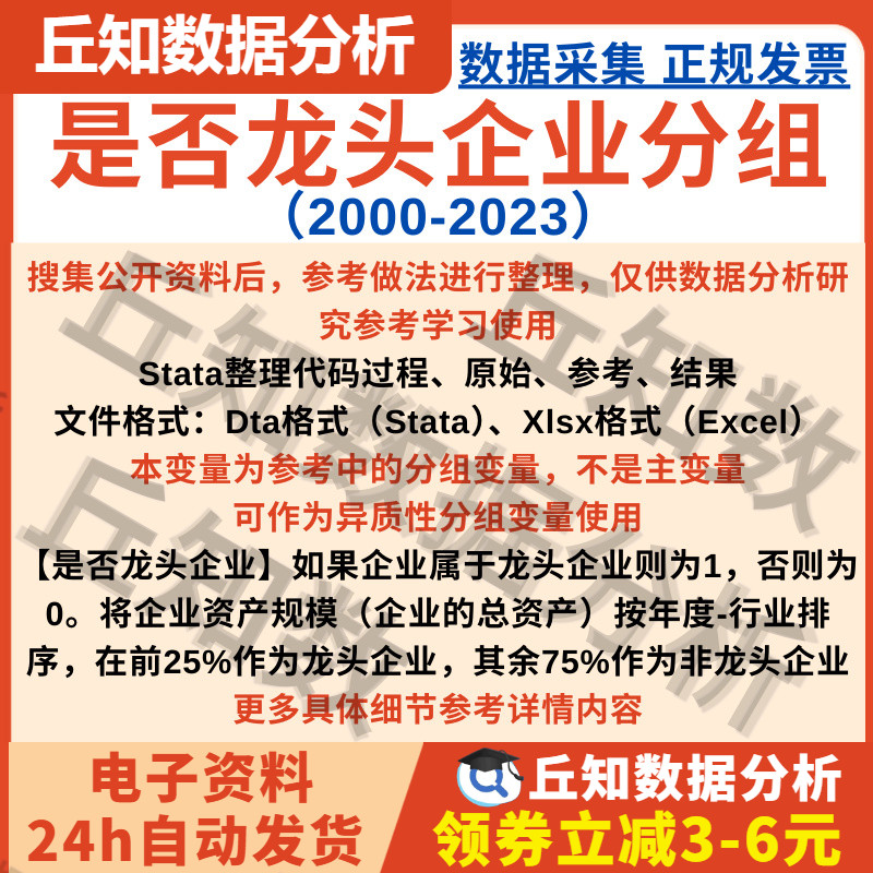 是否龙头企业分组变量2023-2000含Stata代码参考上市公司异质数据