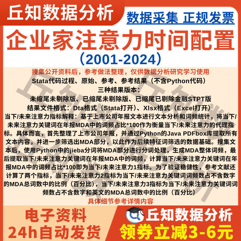 企业家注意力时间配置2024-2001年上市公司数据年报词频结果Excel