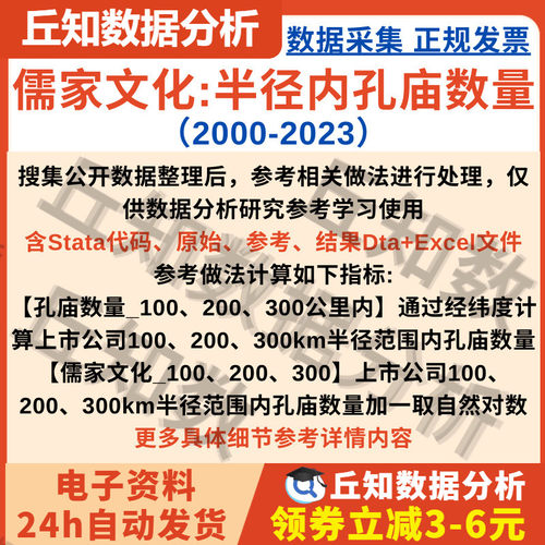 儒家文化数据2023-2000上市公司100、200、300km半径范围内孔庙数
