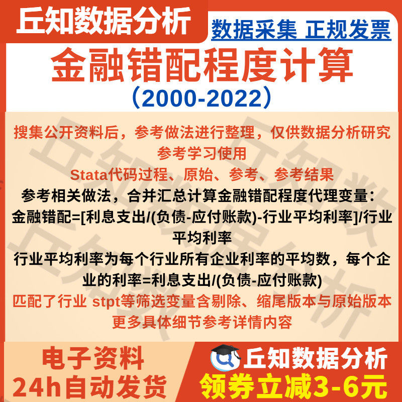 金融错配程度计算Stata代码过程（2000-2022）企业利率与行业偏离,商务/设计服务,设计素材/源文件,淘宝优惠券,粉丝福利购,淘宝优惠卷