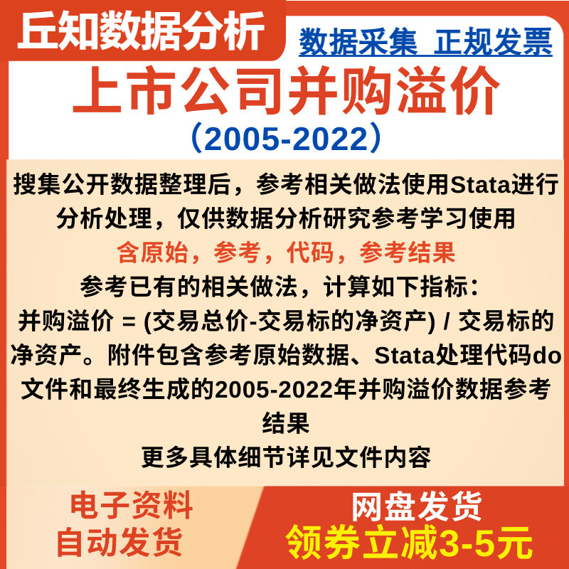 上市公司并购溢价数据2022-2005含原始，stata代码过程，参考结果 商务/设计服务 设计素材/源文件 原图主图