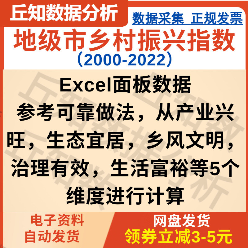 乡村振兴测算数据2000-2022年地级市，Excel面板数据，stata可用