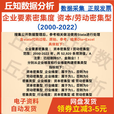 企业要素密集度 资本/劳动密集型2022-2000含stata代码过程 参考