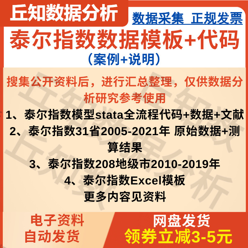 泰尔指数数据模板+代码数据31省2005-2021年208地级市2010-2019年