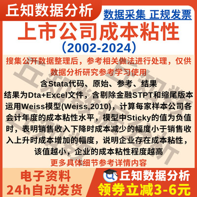 上市公司成本粘性数据2024-2002年企业Weiss模型Stata代码do文档