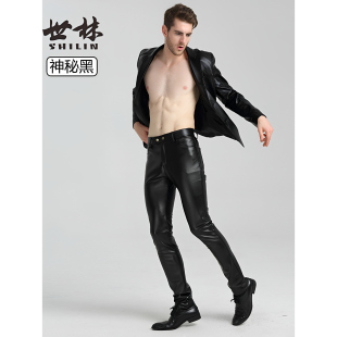 皮裤男薄绒款高级感修身小脚摩托车机车加肥加大男款干活骑行代驾