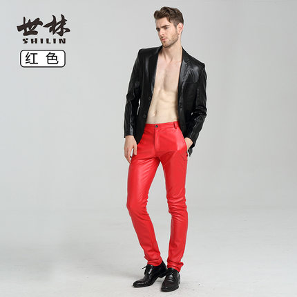 黑色皮裤男款高级感薄款弹力跳舞紧身小脚紧身韩版男生2025红色
