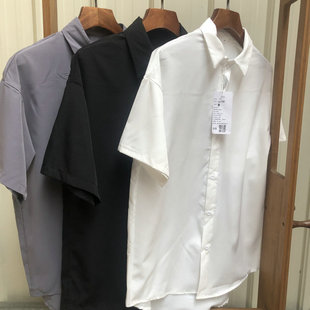夏季宽松百搭衬衫男薄款韩版潮流帅气短袖衬衣外套