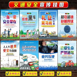 交通安全宣传海报一盔一带挂图文明驾驶机动车墙贴画拒绝酒驾展板