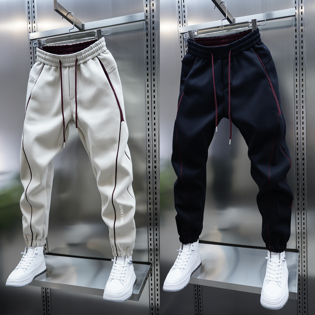 2025男士新款春秋季百搭束脚休闲裤纯色弹力松紧腰小脚运动卫裤