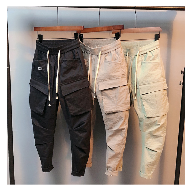 精神社会小伙哈伦工装口袋束脚裤