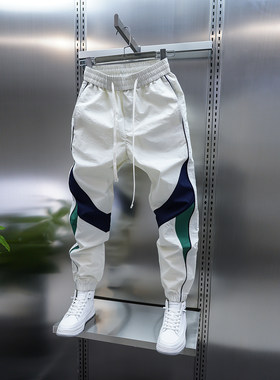 男士2026薄款拼色束脚哈伦裤
