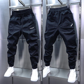 秋冬加绒男士 刺绣纯色百搭潮 小脚裤 拼接束脚休闲裤 弹力松紧腰修身