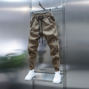 排扣束脚工装 束脚休闲裤 裤 潮流新款 2025男士 纯色小脚裤 春秋新款