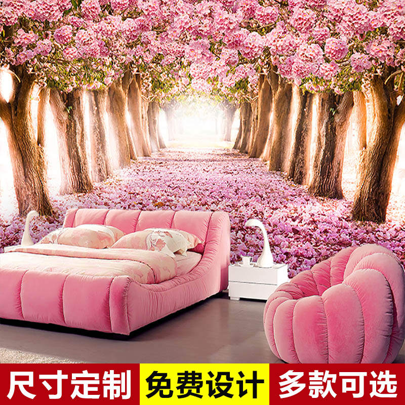 无缝大型壁画3d立体树林风景大自然电视客厅背景装饰墙纸壁纸桃花图片