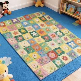 多巴胺油画小花客厅地毯ins简约沙发毯奶油风卧室儿童床边毯 加厚