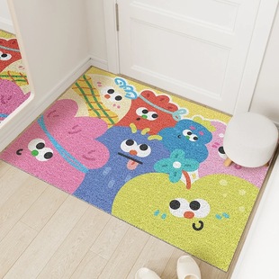 新款 卡通怪怪丝圈入户地垫可裁剪家用玄关脚垫刮泥蹭土防滑垫耐脏