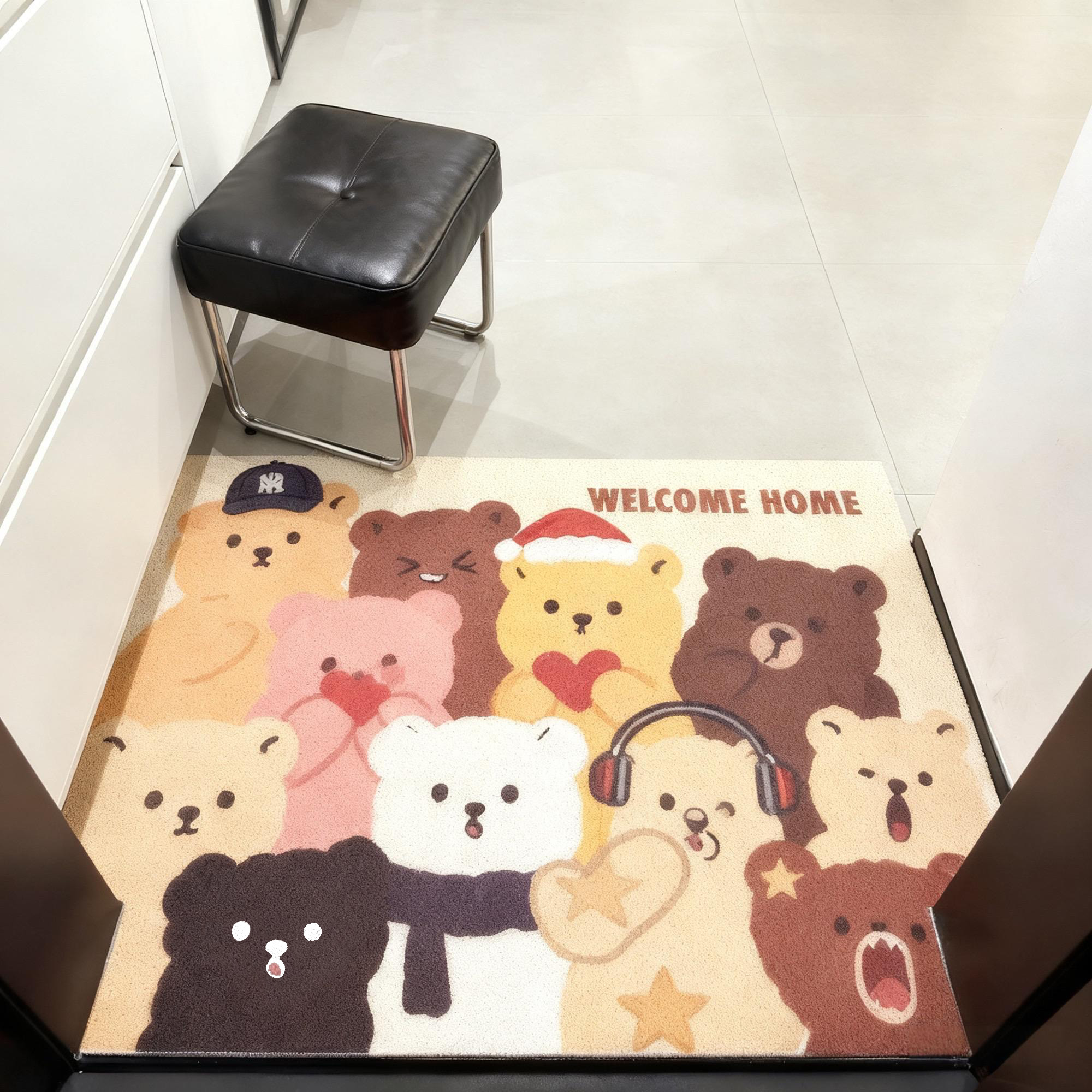 可爱堆堆熊丝圈入户门地垫玄关脚垫刮泥蹭土进门垫耐脏可水洗加厚