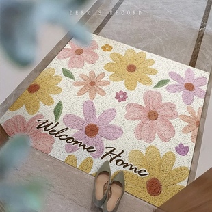 新款 清新小花丝圈入户门垫奶油缤纷玄关脚垫刮泥蹭土地垫耐用免洗