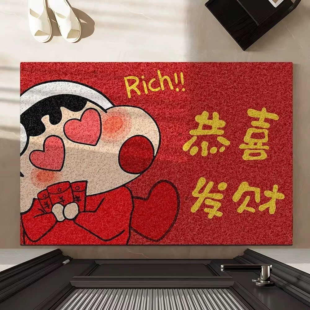 喜庆新年丝圈入户门垫红色玄关除尘脚垫可裁剪大门口地垫免洗加厚,居家布艺,入户地垫,淘宝优惠券,粉丝福利购,淘宝优惠卷