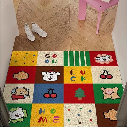 多巴胺复古小狗丝圈入户门垫卡通玄关脚垫刮泥蹭土地垫耐用可水洗