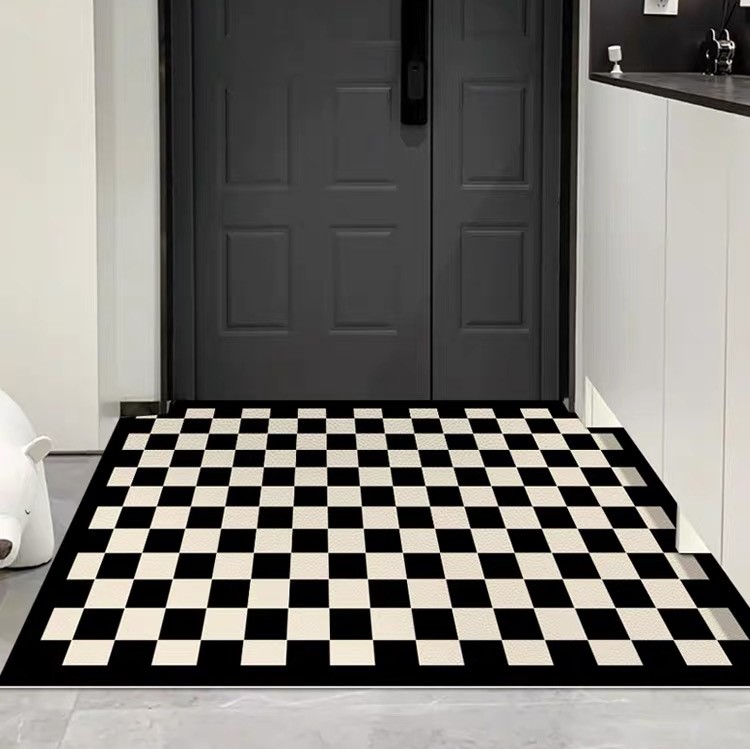棋盘格皮革免洗入户门垫可裁剪