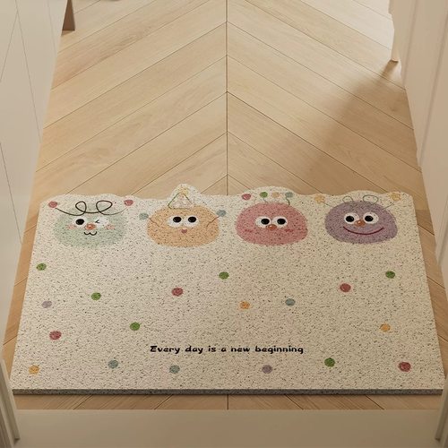 高级彩色卡通毛球丝圈门垫加厚