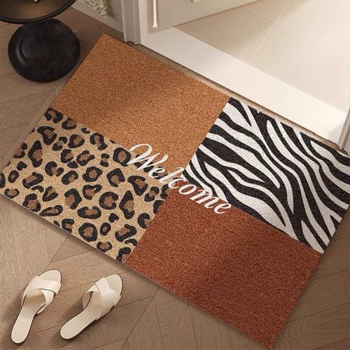 轻奢拼接豹纹丝圈入户门垫玄关除尘脚垫可裁剪门口地垫加厚可水洗