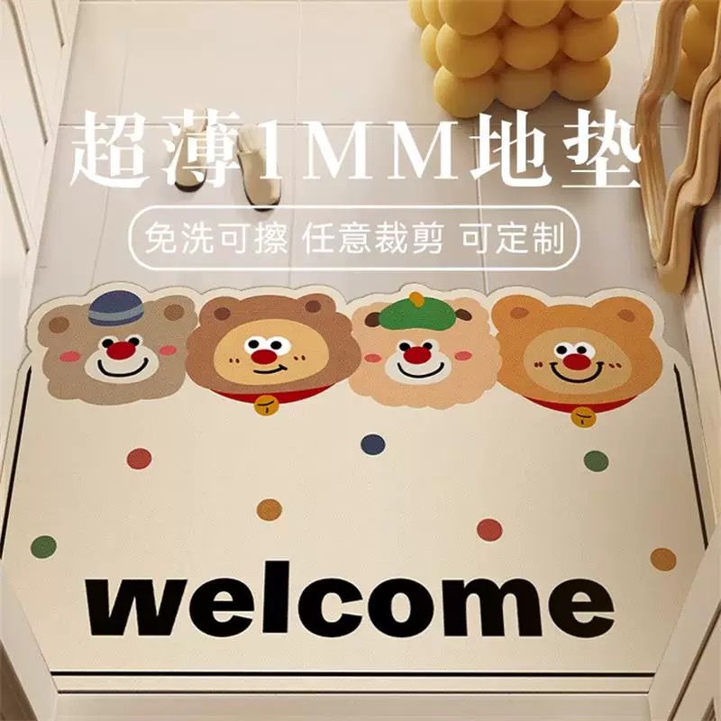 新款卡通超薄1mm皮革PVC入户门垫低门缝专用可擦洗垫可裁剪不卡门