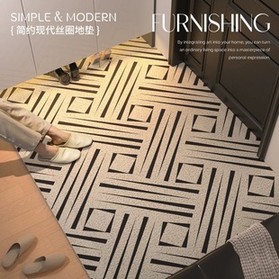 新款 黑白线条玄关脚垫刮泥蹭土地垫耐用 现代简约丝圈入户门垫经典