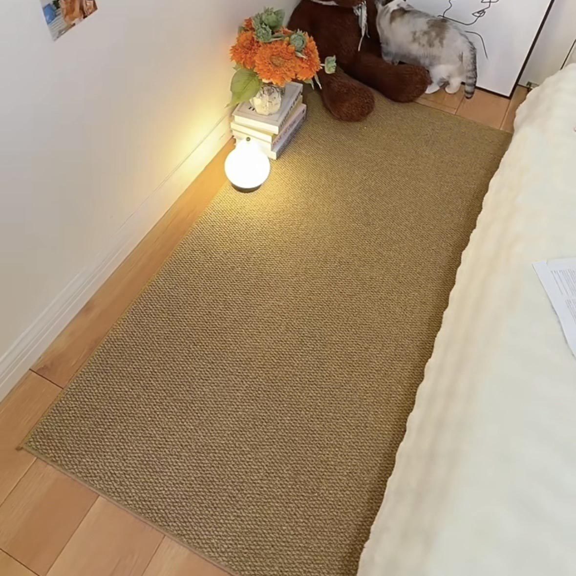 纯色高级质感床边地毯简约夏日无毛清爽地毯客厅长条垫家用床尾毯