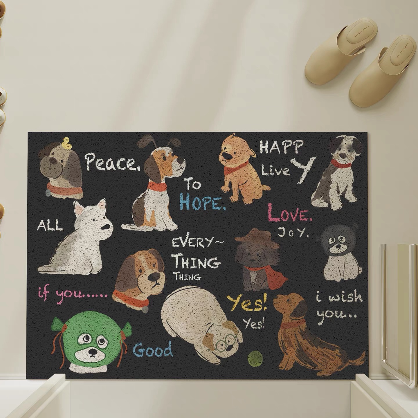 丝圈黑色卡通入户地垫玄关脚垫刮泥蹭土门垫耐脏可水洗加厚可裁剪