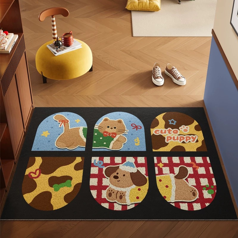 可爱卡通丝圈入户门垫玄关脚垫刮泥蹭土地垫耐脏可水洗可裁剪加厚