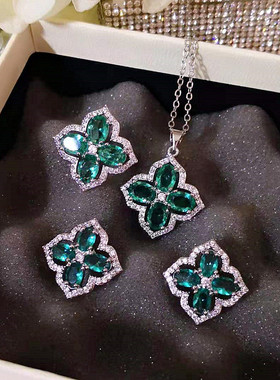 微镶锆石花朵耳钉开口戒指项链