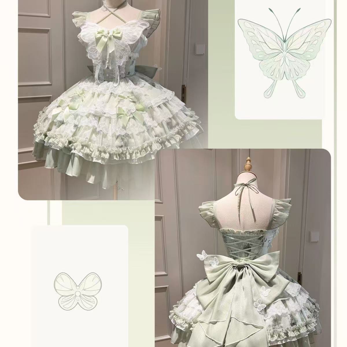 花期之约白绿蝴蝶夏日超爱礼服小清新公主少女生日短裙Lolita