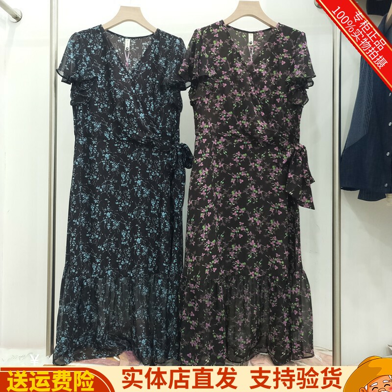 香丫丫103专柜正品夏季新款时尚小碎花气质修身雪纺连衣裙女装潮