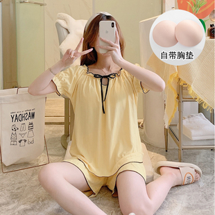 可外穿家居服 睡衣女夏季 带胸垫2022新款 网红ins风韩版 学生加大码