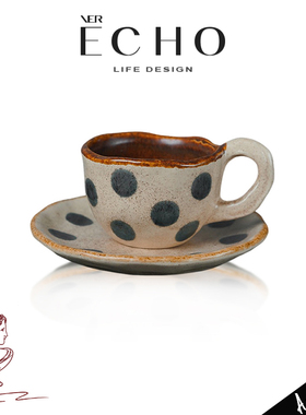 ECHO丨波奇 JOE窑变波点粗陶咖啡杯碟高档下午茶杯拿铁拉花杯礼物
