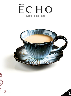 ECHO丨花朵 DFS中古窑变陶瓷咖啡杯碟高颜值下午茶杯拿铁杯子礼物