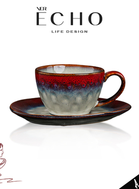ECHO丨水墨 IAOS复古红窑变陶瓷咖啡杯碟家用牛奶饮水杯下午茶杯