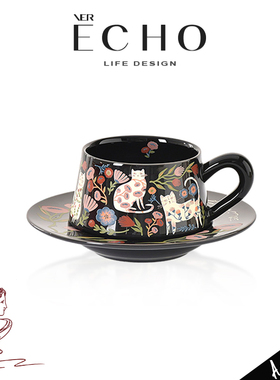 ECHO丨猫影 FSVA高颜值碎花陶瓷咖啡杯碟家用下午茶杯喝水杯礼物