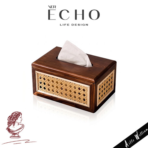 ECHO复古实木藤编异形纸巾盒
