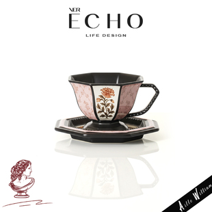 八角陶瓷咖啡杯碟精致下午茶杯冷饮杯冰淇淋杯 CYD法式 ECHO 花韵