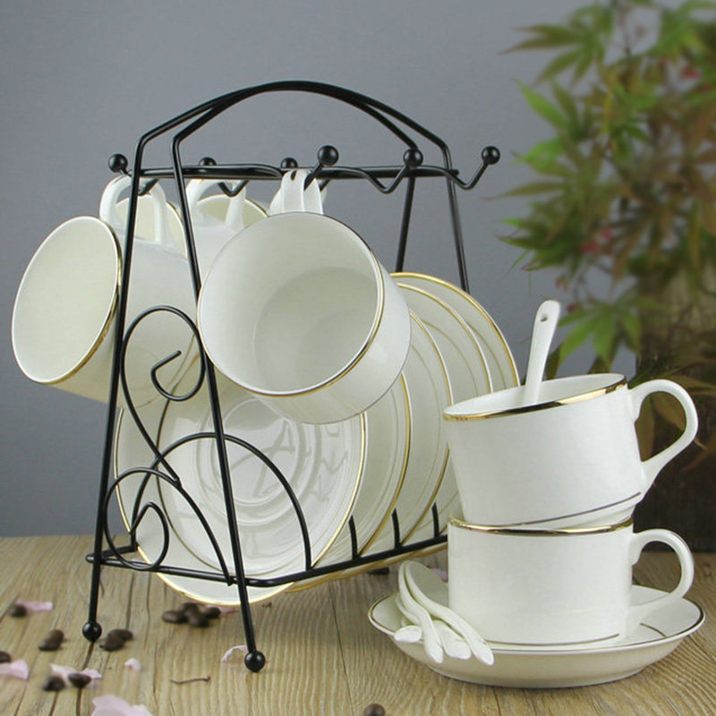 欧式骨瓷金边咖啡杯套装英式下午茶杯碟办公陶瓷6件套咖啡具带架在类目 餐饮具, 咖啡器具, 咖啡杯中 - 来自Buy2taobao.com提供专业的淘宝代购服务