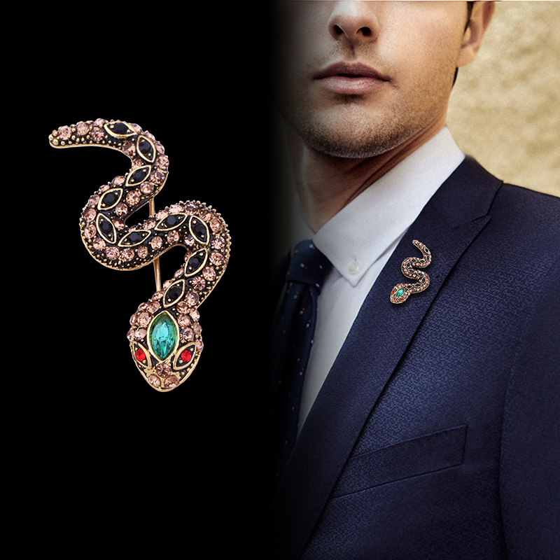 眼镜蛇欧美风男士满钻动物胸针