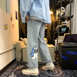 港风印花宽松百搭休闲直筒牛仔裤XZ214-8 911图片