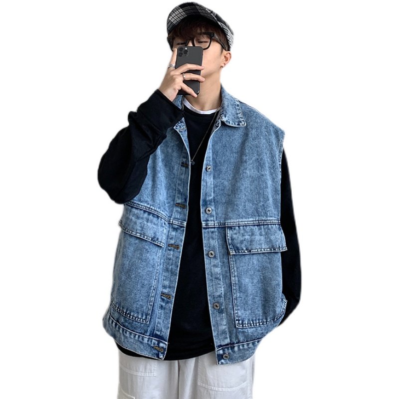 新款港风牛仔马甲男无袖坎肩夹克外套牛仔衣XZ214-8H10-P45,男装背心/马甲,星座1204-3