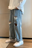 港风宽松破洞休闲裤直筒牛仔裤拖地裤男XZ214-8905-P45控69，男装牛仔裤，星座1204-3
